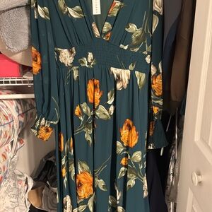 Baltic Born Teal and Orange Floral Maxi Dress